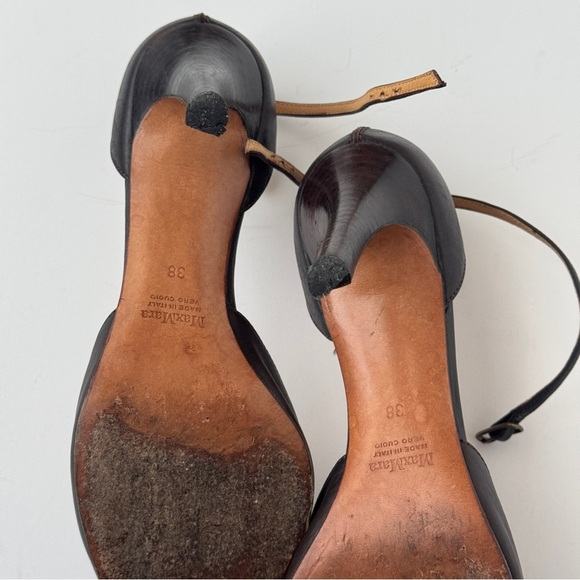 Max Mara Genuine Leather Brown Pointed Toe Ankle Stap Heels - Size 38 (7.5) - Picture 10 of 11